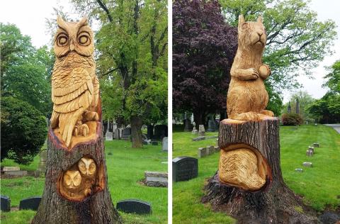 Woodlawn Cemetery tree carving Woodlawn Cemetery tree carving